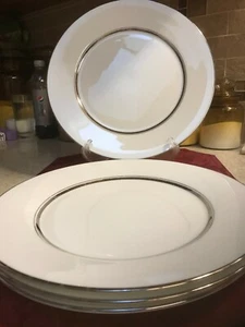 4pcs Oxford by Lenox Lexington Dinner Plates 10.5", White w/Platinum Bands - Imagen 1 de 4