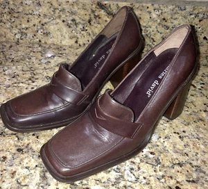 Women's CHARLES DAVID Brown Leather Block Heels Shoes Size 5.5 M - Picture 1 of 4