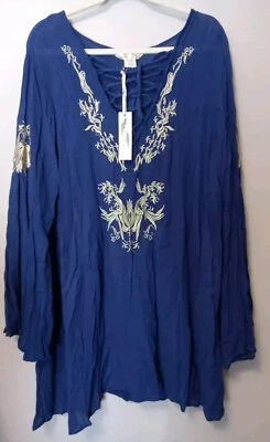 Vestido semi transparente bordado dorado floral azul marino lucky and coco para mujer talla XL Foto 1 de 4