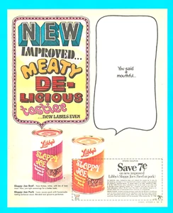 1968 SLOPPY JOE beef and pork hamburger mix PRINT AD sandwich LIBBY's - Picture 1 of 3
