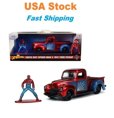 1941 Ford Pickup Truck com Proto-Suit Spider-Man Diecast Figurine Jada 5" 1:32 Novo na caixa - Imagem 1 de 4