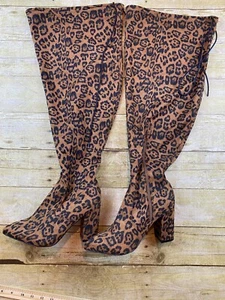 Women's Faux Suede Animal Print Thigh High Boots Women's Size 7.5 - Picture 1 of 16