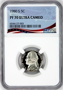 1980-S Proof Jefferson Nickel, Graded PF70UC by NGC * Extremely Low Population! - Picture 1 of 4