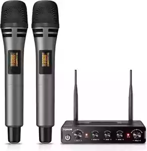 More details for tonor wireless microphones, uhf cordless dual handheld dynamic karaoke mic tw350