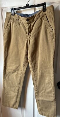 Vtg Eddie Bauer Womens Flannel Lined Tan Pants 10,Red Plaid Insde,Flat Frnt - Imagem 1 de 4