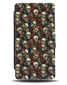 Hawaiian Sugar Skulls Flip Wallet Case Goth Skull Hawaii Lei Leis Flowers CP35 - Picture 1 of 3