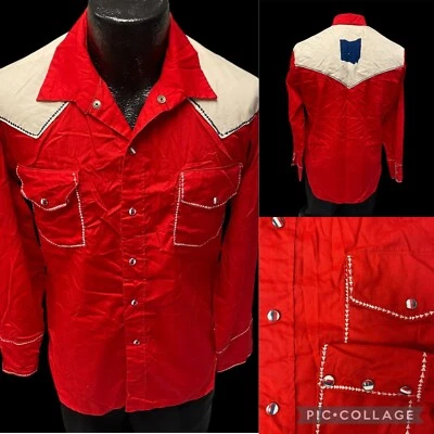 Vtg 50’s HANDMADE Cowboy Western WHIP STITCH Rockabilly Pearl Snap Shirt M/L - Image 1 of 4