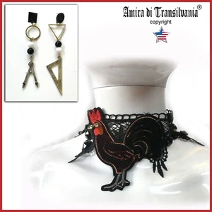 choker necklace woman jewelry collar vintage collier black rooster masonic set - Picture 1 of 24