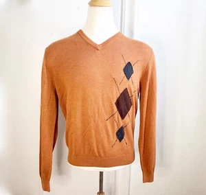 NUOVO maglione blu paradiso Argyle misto seta L grande pullover uomo misto cashmere - Foto 1 di 5