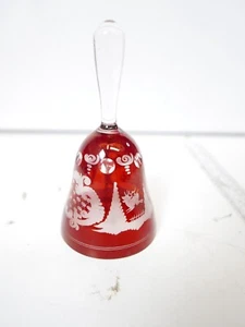 Vtg 5 3/4” EGERMANN-CZECH/BOHEMIAN Ruby Red Cut to Clear Etched Crystal Bell - Picture 1 of 8