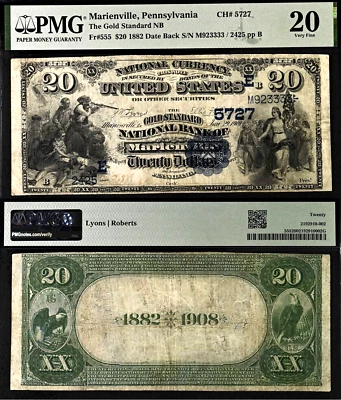 1882 $20 National Bank of Marienville, Pennsylvania CH# 5727 - PMG 20 - 3 known - Image 1 of 4