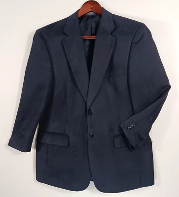 Jeffrey Banks Suit Jacket 42R Navy Blue Faux Suede 42"C 31"L Sleeves 23" READ - Image 1 of 4