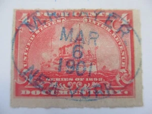 Revenue DOCUMENTARY Battleship Sc#R166 "M. R. MAYER, NY,NY" 1901 see pic - Picture 1 of 1