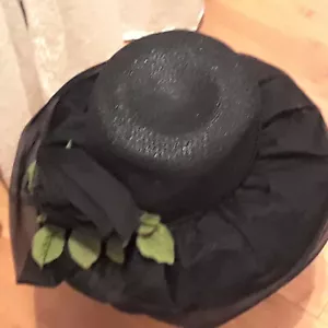 Noreen Fashion Vintage black straw chiffon hat brimmed 1950-60's - Picture 1 of 6