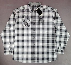 Camisa informal de manga larga con botones negra a cuadros 5XL de mecca usa para hombre - Imagen 1 de 11