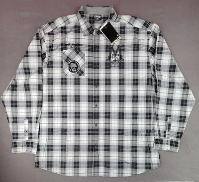 mecca usa Men's 5XL Black Plaid Button-Up Long Sleeve Casual Shirt - Image 1 of 4