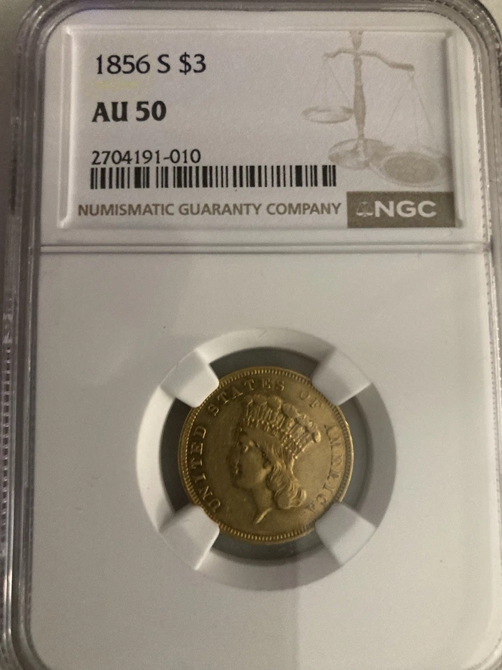1856 S Indian Princess Head $3 NGC AU 50 - Image 1 of 2