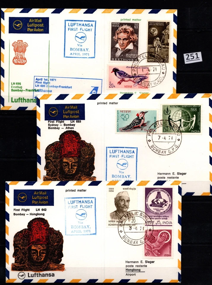  INDIA - 3 PORTADAS - GENTE FAMOSA - MÚSICA - PÁJAROS - AVIO - ALEMANIA - 1971 Foto 1 de 1
