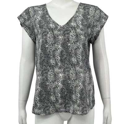 Top Joie Mujer Gris Medio Estampado Leopardo 100% Seda Cuello en V Oficina Delicado Femenino Foto 1 de 4