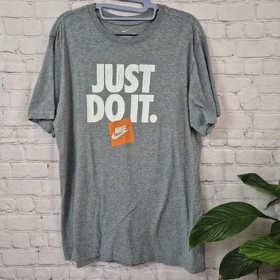 Grey Nike T Shirt Size Medium Mens Orange Swoosh  Just Do it Graphic - Image 1 of 4