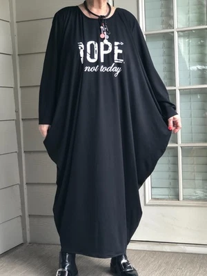 LAGENLOOK ARTÍSTICO BOHO GÓTICO BURBUJA NEGRO ESTAMPADO GRÁFICO VESTIDO NEGRO + COLLAR PLUS Foto 1 de 4