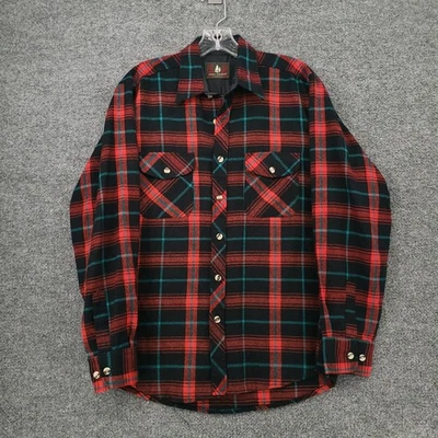 Camisa masculina vintage Mervyns High Sierra com botões M média vermelha flanela xadrez anos 90 - Imagem 1 de 4