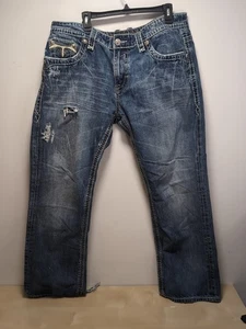 Rock Revival Jeans Men 38x30 Mick Straight Distressed Denim Contrast Stitch READ - Picture 1 of 16