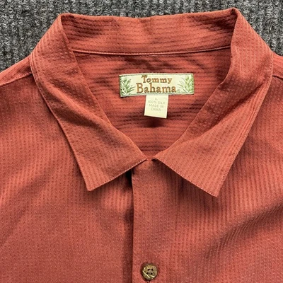 Camisa Tommy Bahama Para Hombres Grande Roja Óxido 100% Seda Manga Corta Campamento Botón Aloha Foto 1 de 4