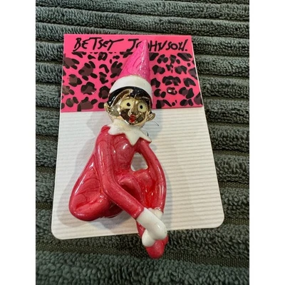 Betsey Johnson Elf Pin Brooch Pink Gold Tone Holiday Festive Whimsical - Image 1 of 4