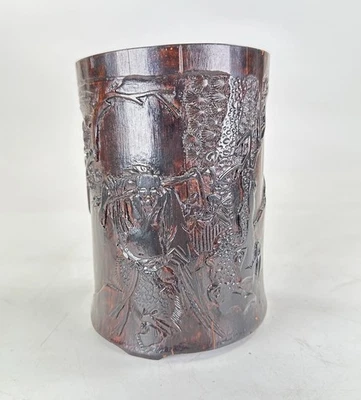 Antique Chinese Scholars Carved Bamboo Paint Brush Pot Feng Shui Republic Period - Image 1 of 4