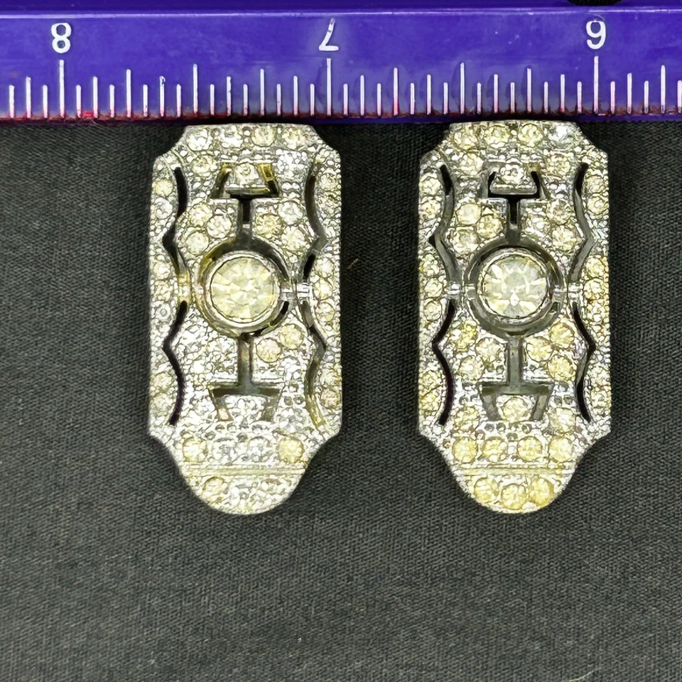 🖤 Clips para zapatos Art Deco vintage pasta geométrica estrás rodio años 30 glamour 🖤 Foto 1 de 4