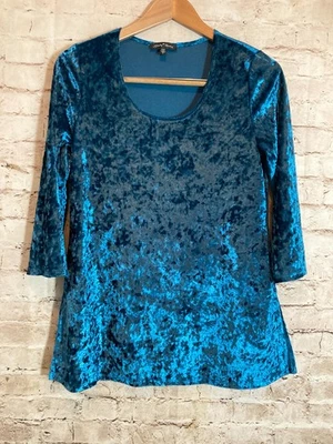 Top Slinky Marca Mujer Pequeño Terciopelo Aplastado Turquesa Oscuro Túnica Artística Elastizada Foto 1 de 4