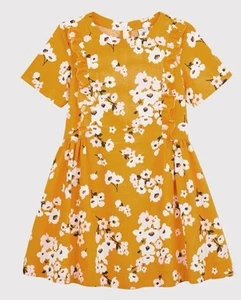 Petit Bateau Butter Yellow Cotton Floral Dress Sz 4 Yrs 116cm Ruffle Classic - Picture 1 of 11