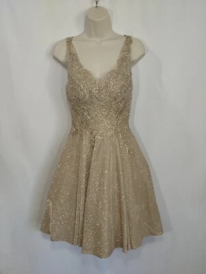 Let's Cocktail Tulle & Lace Dress Womens Extra Small Gold Sleeveless Graduation - Image 1 of 4