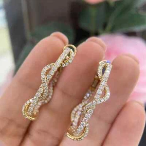 14K Yellow Gold Plated 2Ct Round Cut Lab Created Diamond Huggie Hoop Earrings - Picture 1 of 4