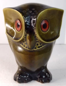 California Pottery Art Glass Ceramic Owl California USA 5" tall Vintage Green - Picture 1 of 7
