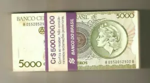 BRAZIL 5000 Cruzeiros P-227 1990 x 100 Pcs BUNDLE PACK LIBERTY EMERGENCY NOTE - Picture 1 of 4