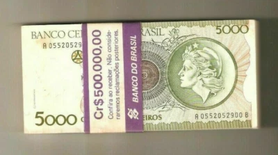 BRAZIL 5000 Cruzeiros P-227 1990 x 100 Pcs BUNDLE PACK LIBERTY EMERGENCY NOTE - Image 1 of 4