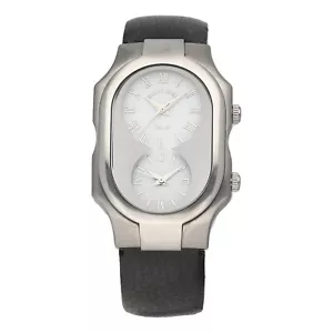 Philip Stein Teslar Dual Time Large White Roman Dial Leather Quartz Wrist Watch - Picture 1 of 5