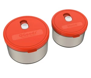 QG Set of 2 Round Shape Plastic Food Storage Container with Lid 40 & 24 oz Red - Picture 1 of 1
