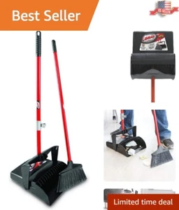 Heavy-Duty Commercial Lobby Dust Pan and Broom Set - Versatile - Black/Red - Picture 1 of 8