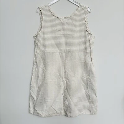 Vestido Eileen Fisher Orgánico Cáñamo Algodón Lino Sensación Talla L Natural Beige Rayas Foto 1 de 4
