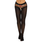 Us Womens Shiny Sheer Tight Pantyhose Floral Lace Trim Crotchless Stockings