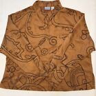 Chicos Womens Shirt Jacket Brown Abstract Pocket Long Sleeve Embroidered 3 Xl/16