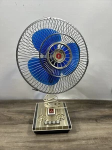 Rare Vintage 1970s Mitsubishi 12” Oscillating 12-1 Blue Blades Desk Fan 3-Speeds - Picture 1 of 11