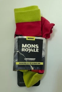 MONS Royale Marino Wool Socks Womens Pro Lite Tech Sock Pink coral LIme L NEW - Picture 1 of 5