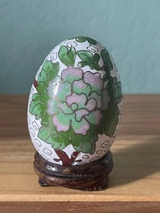 Vintage Chinese hand made cloisonné enamel egg 2.25” and stand - Picture 1 of 6