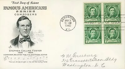 US 879 Block Famous Americans Foster FDC ArtCraft - Image 1 of 2