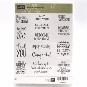 Stampin Up Happy Happenings Stamps Set of 14 Phrases Words New Retired - Picture 1 of 7