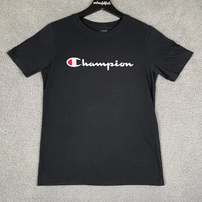 Camisa Champion Niños XL Negra Deletrear Logo Manga Corta Cuello Redondo Camiseta Informal Foto 1 de 4